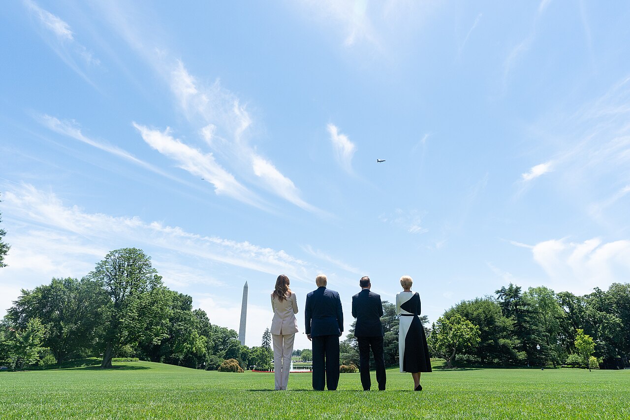 President Trump, First Lady Melania Trump, President Duda, and Mrs. Duda Watch an F-35 Flyover (48055680941).jpg